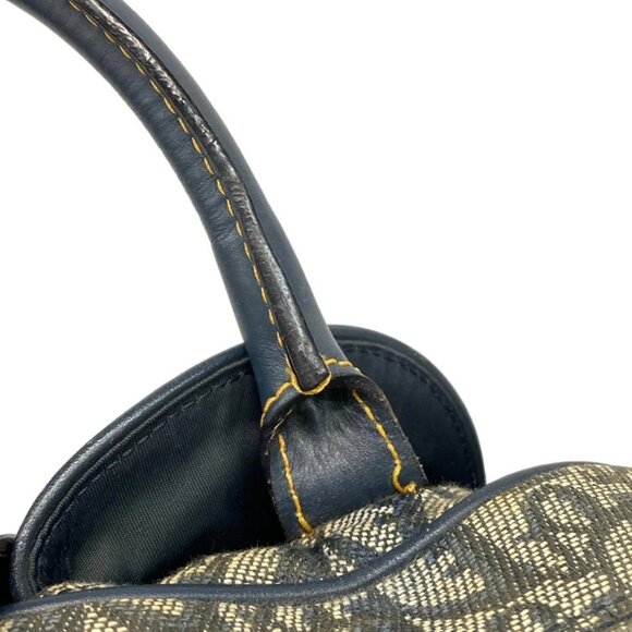 Auth DIOR/ChristianDior Double Saddle Bag - Navy Cream Jacquard Leather Handbag - Picture 9 of 15